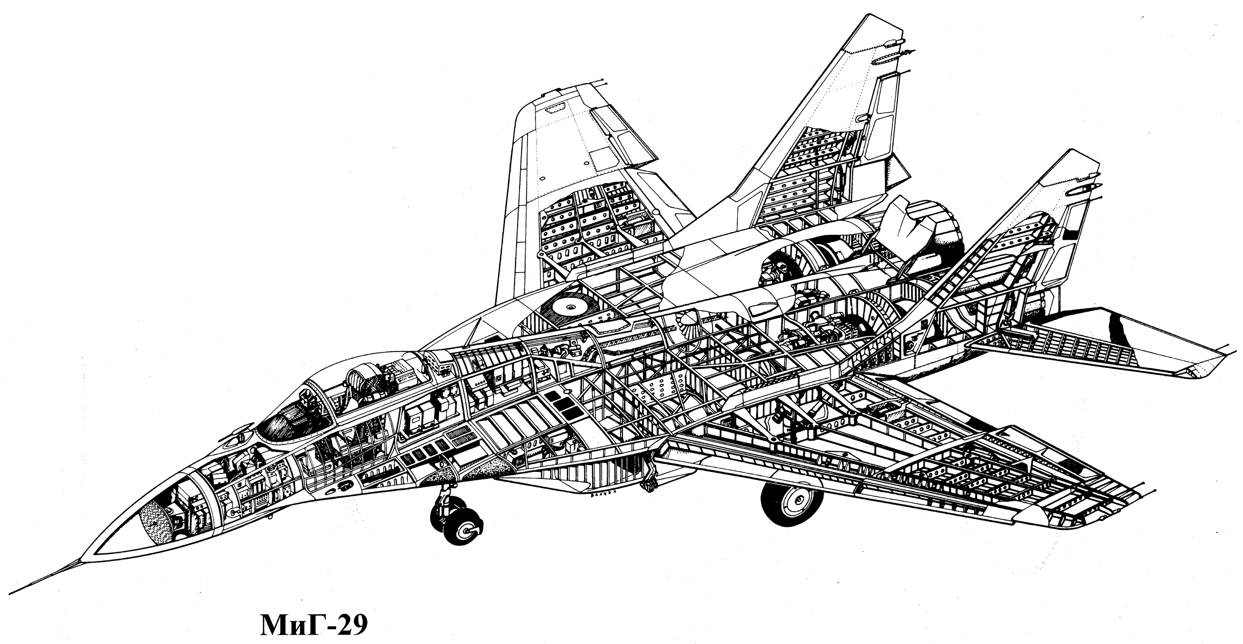 MiG-29 cutaway line drawing